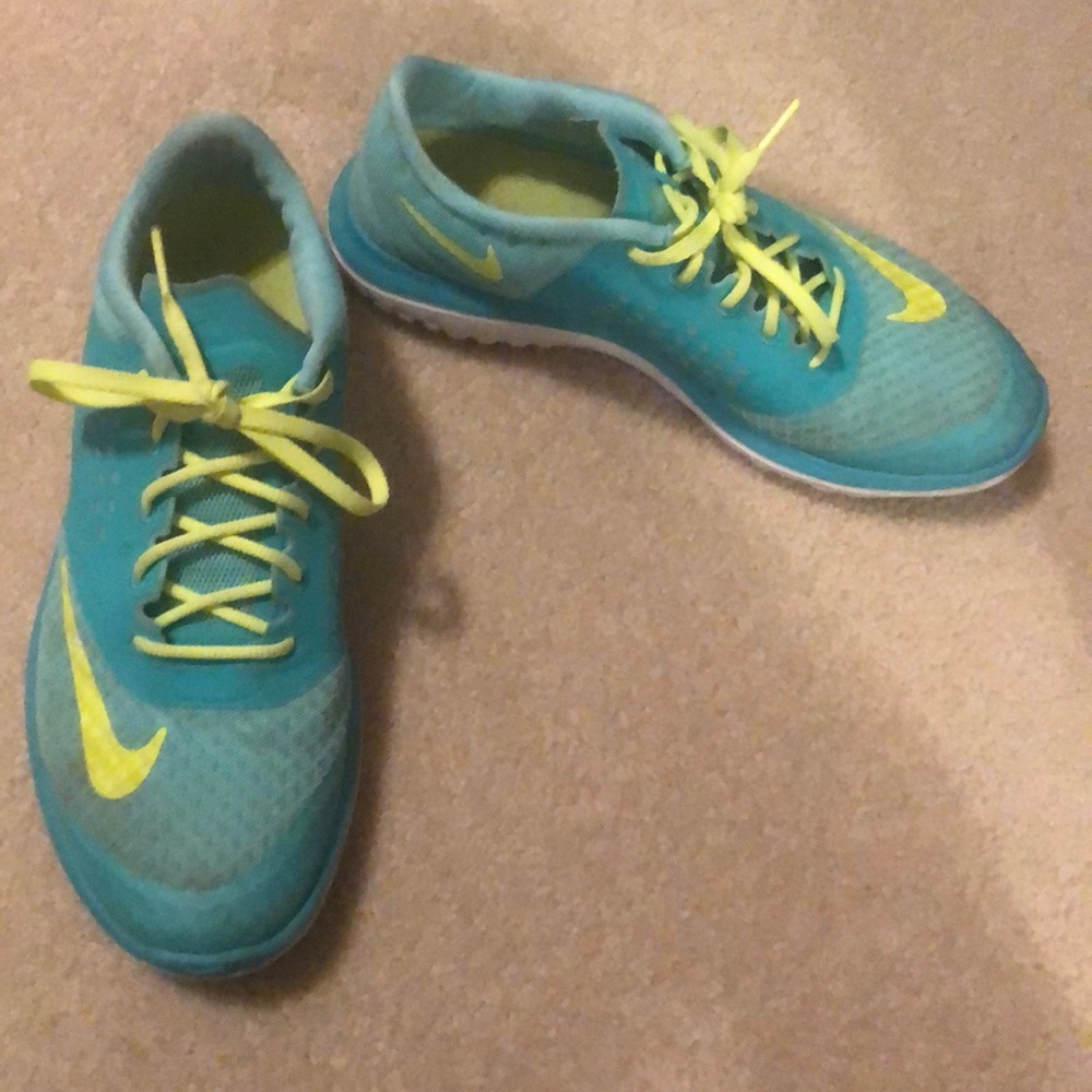 Teal shoes.